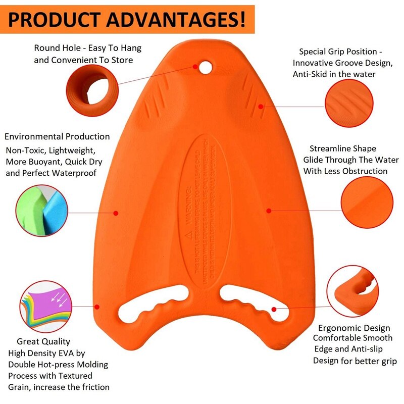 2PCS Swim Board Back Float Kickboard Safe Training Aid Plate Surf Water for Adult Children Swim Pool, Orange &amp; Blue