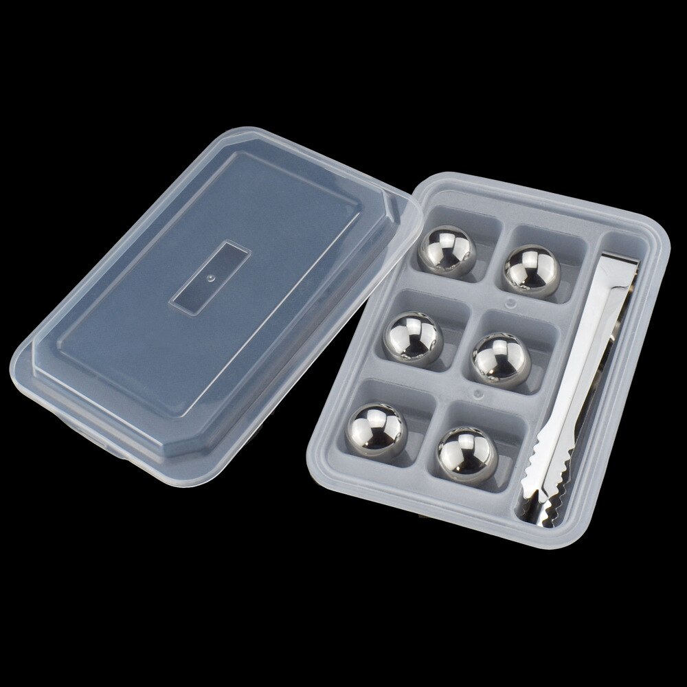 Reusable Stainless Steel Whiskey Stones Ice Cubes Wine Chillers Drinks Cooler Champagne Whiskey Bar Accessories Home Bars: Round 6PC box clip