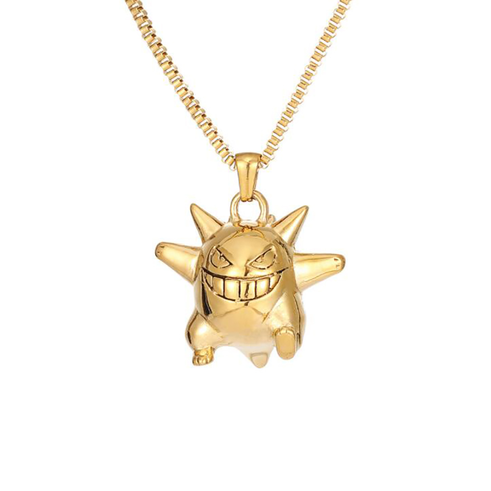Stainless steel hip hop ghost cartoon men's punk rock pendant necklace jewelry for him with box chain: Gold