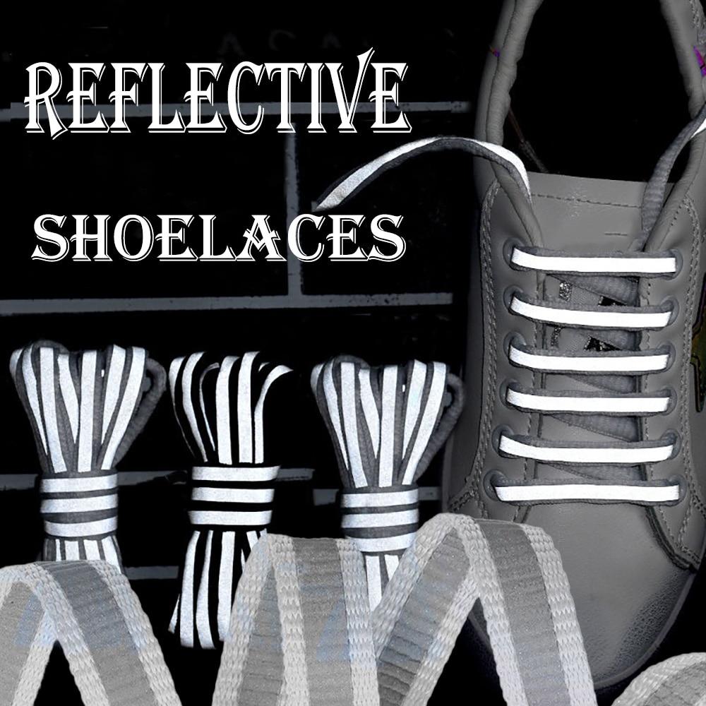 Reflecterende veters met platte breedte voor hardloopschoenen, veiligheidslichtgevende grijze lichtgevende veters voor sneakers, unisex voor sport, canvas schoenen