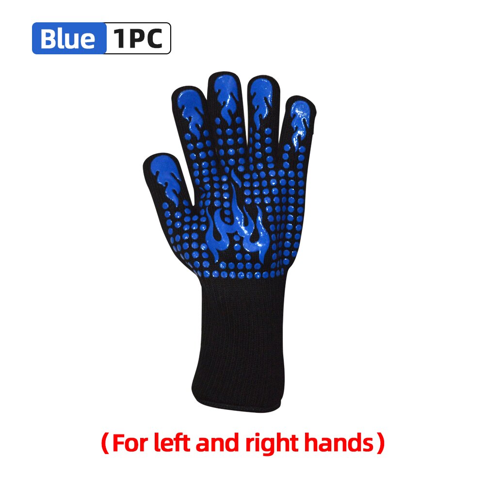 BBQ Grill Gloves High Temperature Resistance 800 Degrees Fireproof Heat Insulation Glove Cooking Baking Barbecue Microwave Oven: One Piece-Blue A