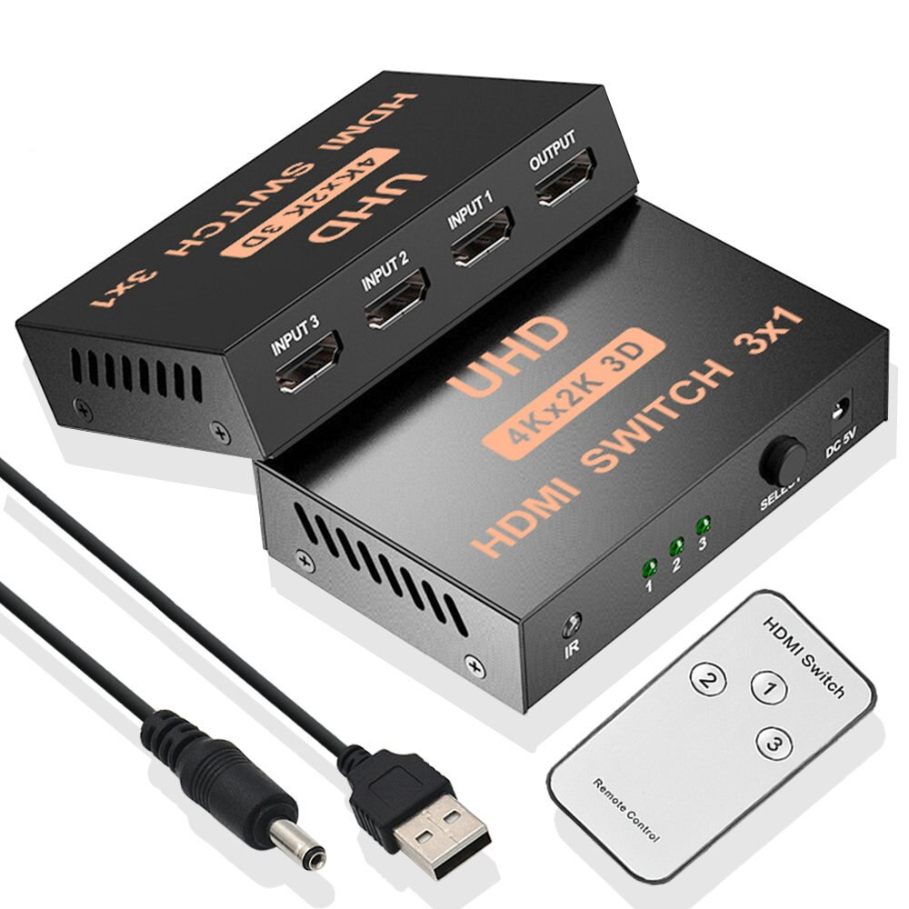 4K 2K 3x1 HDMI Cable Splitter HD 1080P Video Switcher Adapter 3 Input 1 Output Port HDMI Hub for Xbox DVD HDTV PC Laptop TV