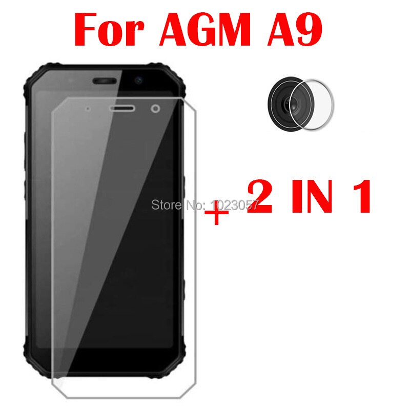 Funda 3 en 1 + cristal templado para cámara AGM A9, protector de pantalla de vidrio para AGM A9 2.5D: Caqui