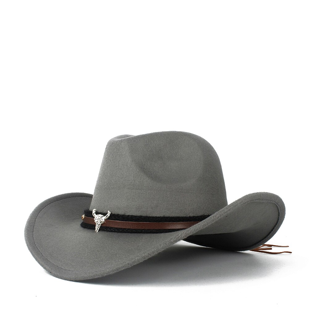 Child Kids Wool Hollow Western Cowboy Hat Roll-up Brim boy girl Outblack Sombrero Hombre Jazz Cap: Gray
