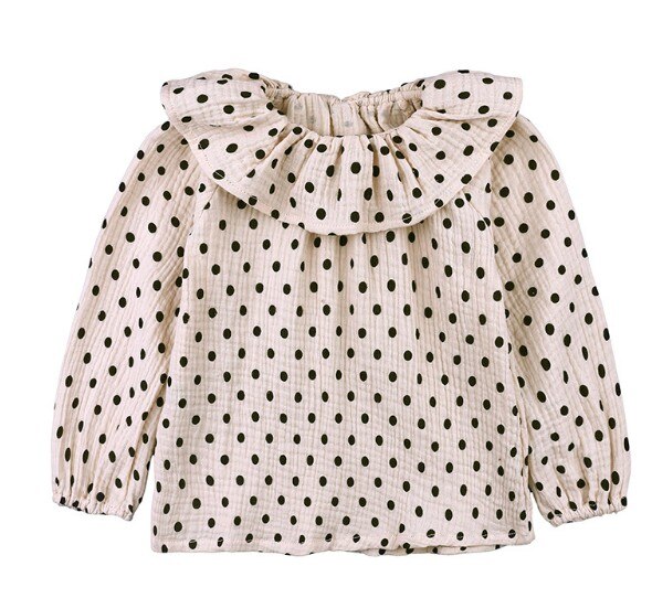 Prikket bluse småbørn piger tøj bomuld lange ærmer skjorter peter pan krave baby piger prinsesse skjorter små børn casual toppe