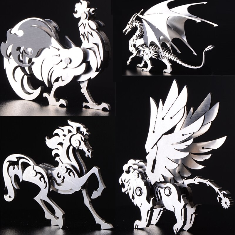 Elk/Dragon Animal Stainless Steel 3D Metal Kits Puzzle Assembling Model Birthday Decoration Collection Toy