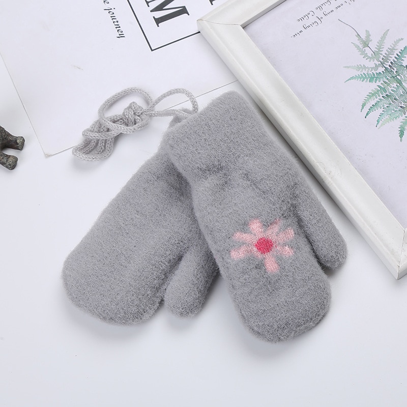 Balleenshiny Winter Warme Wanten Voor Kinderen Aged 0-3 Pluche Gebreide Halter Handschoenen Verdikte Kinderen Warme Outdoor Afdrukken Wanten