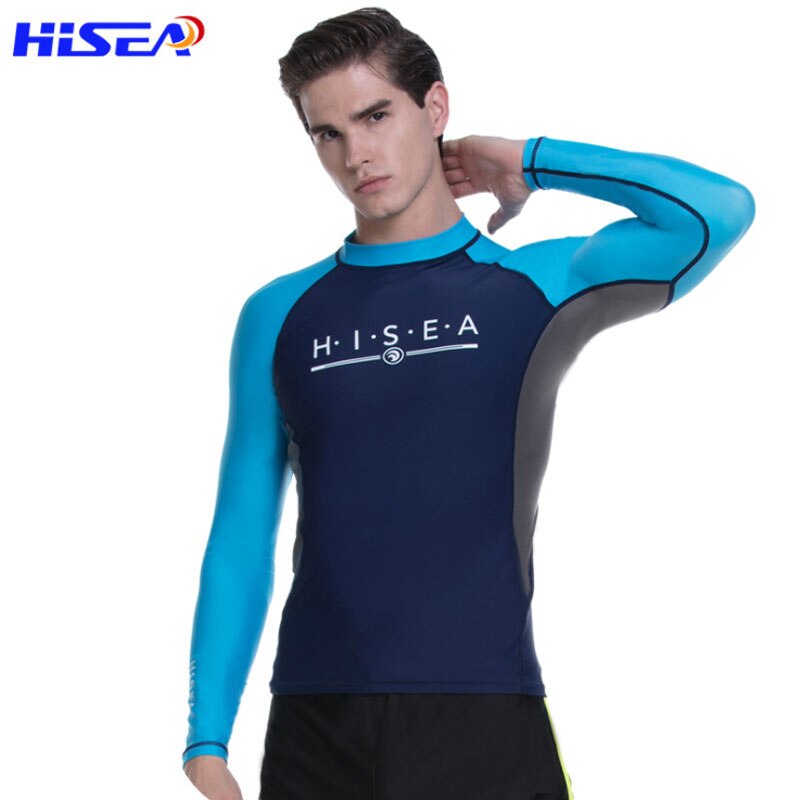 Hisea Men&#39;s Rash Guard Shirt Long Sleeve UV Protect Swimming Tops Lycra Quick Dry Swimwaer Srufing Water Sport T-Shirt Clothing