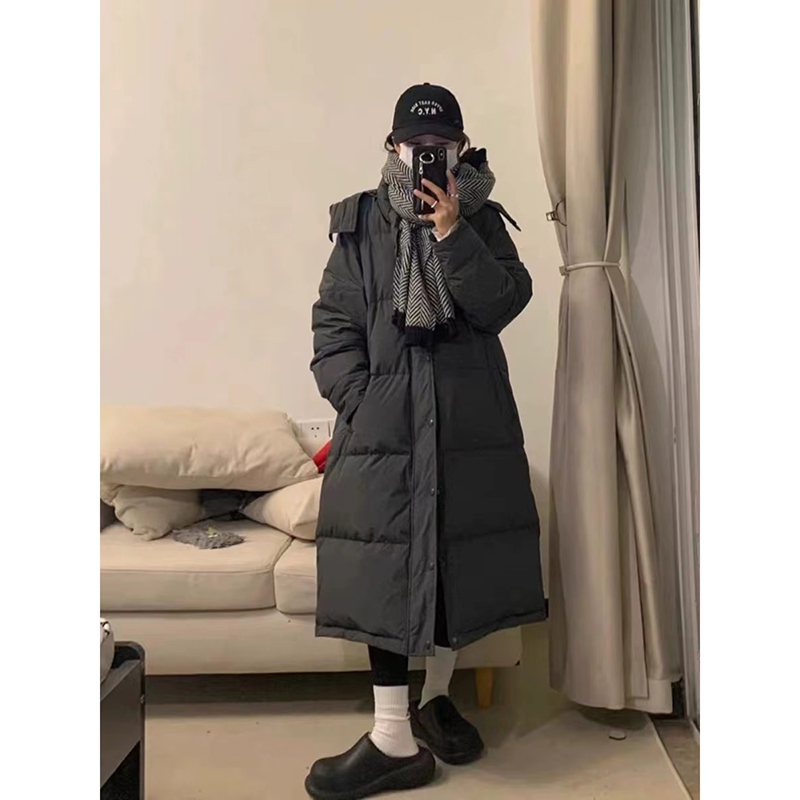 Sobretudo de algodão com capuz feminino, Parkas longo, casaco solto, outwear grosso quente, simplicidade na moda, tamanho grande, inverno