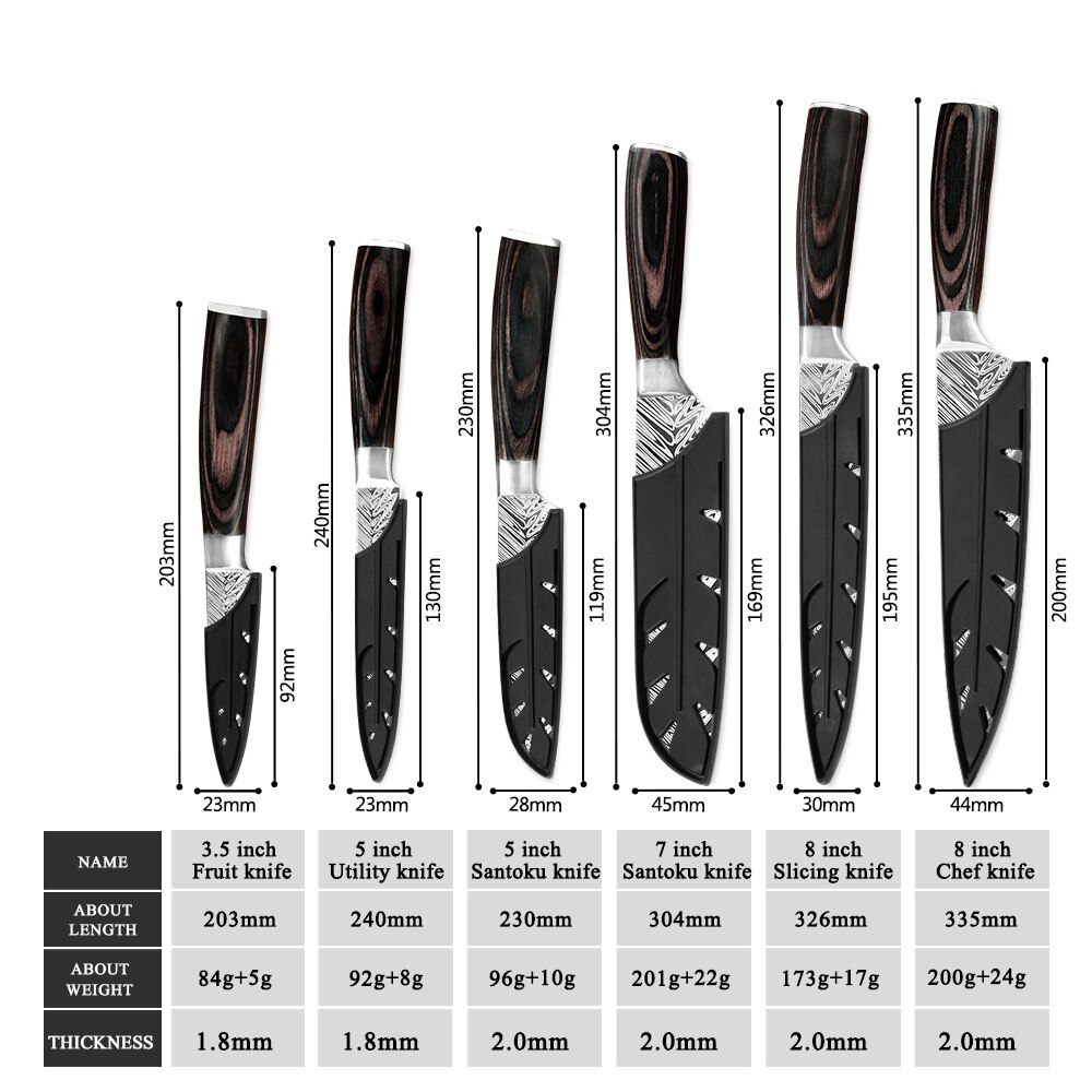 Sowoll Kitchen Stainless Steel Knives Tool Fruit Utility Santoku Chef Slicer Damascus Veins Kitchen Knives Scissor Sharpener Bar