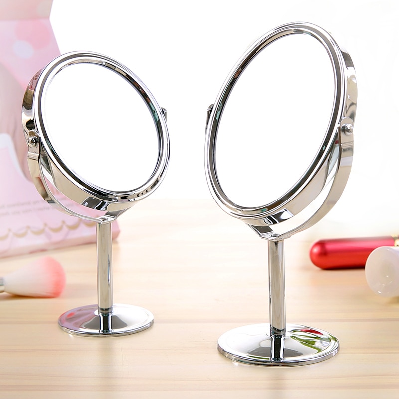 Lille makeup spejl desktop rundt ovalt bordspejl simpelt dame husstand metal roterende dobbeltsidet makeup spejl wjb 411