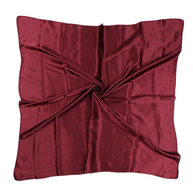 Solid Color Satin Women Scarf 90*90cm Big Wraps Lady Headband Hajib Muslim Female Square Scarf: wine red