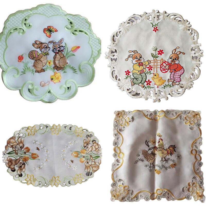Mantel Individual de encaje bordado con forma de huevo de gallina, posavasos para mesa, posavasos, té de Pascua, accesorios de cocina