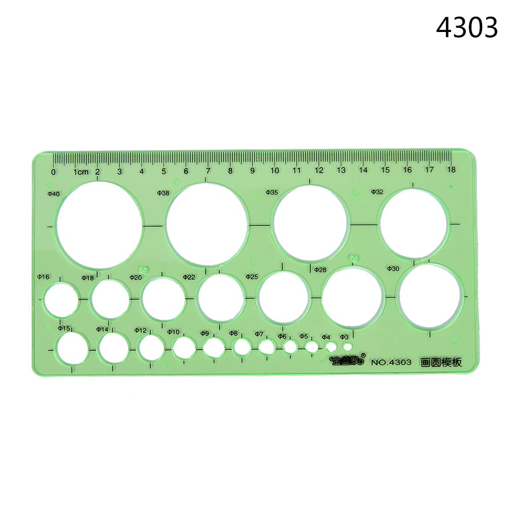 Regla de herramientas de medición de papelería de laboratorio de plástico verde, regla de diez tipos de plantillas, regla de geometría, regla de plantilla de dibujo, suministros escolares 1 unidad: N8