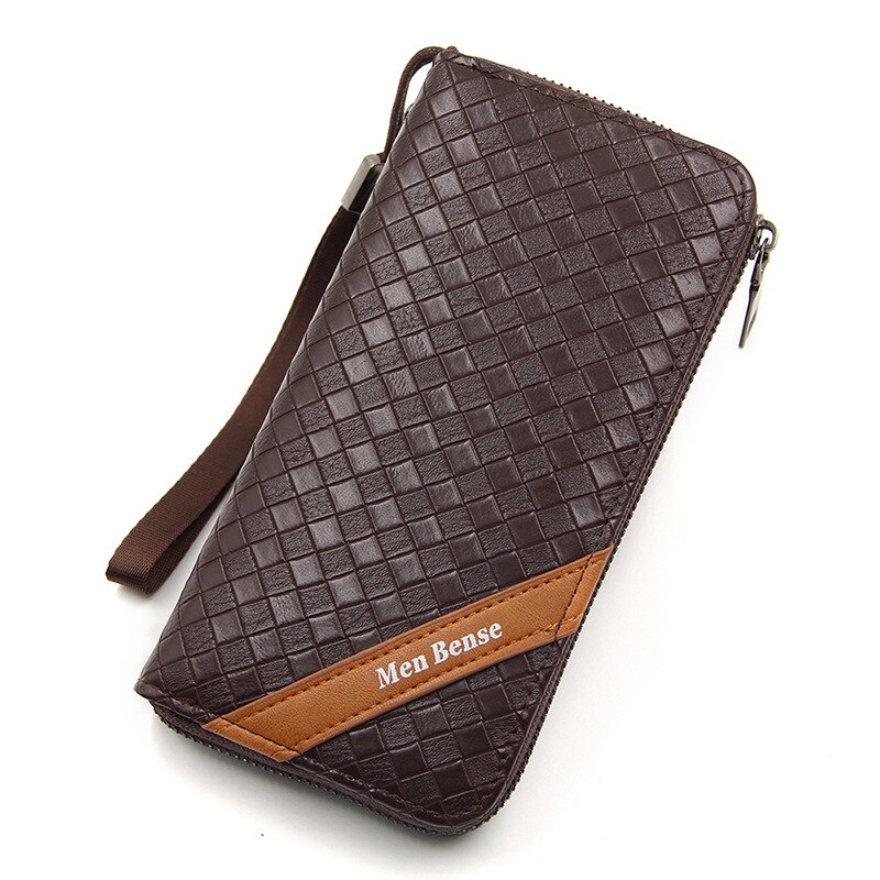 Men Long Wallet Men Zipper Purse for Men Coin Purses Clutch Male Portefeuille Wallets portefeuille homme: 888 Woven Deep Brown