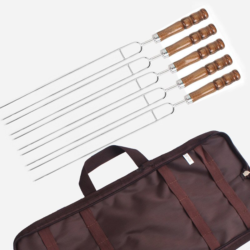 5pcs Stainless Steel Grill Fork Roasting Forks With Bag Camping Dog Skewers BBQ Forks Barbecue Tool Outdoor BBQ Tool