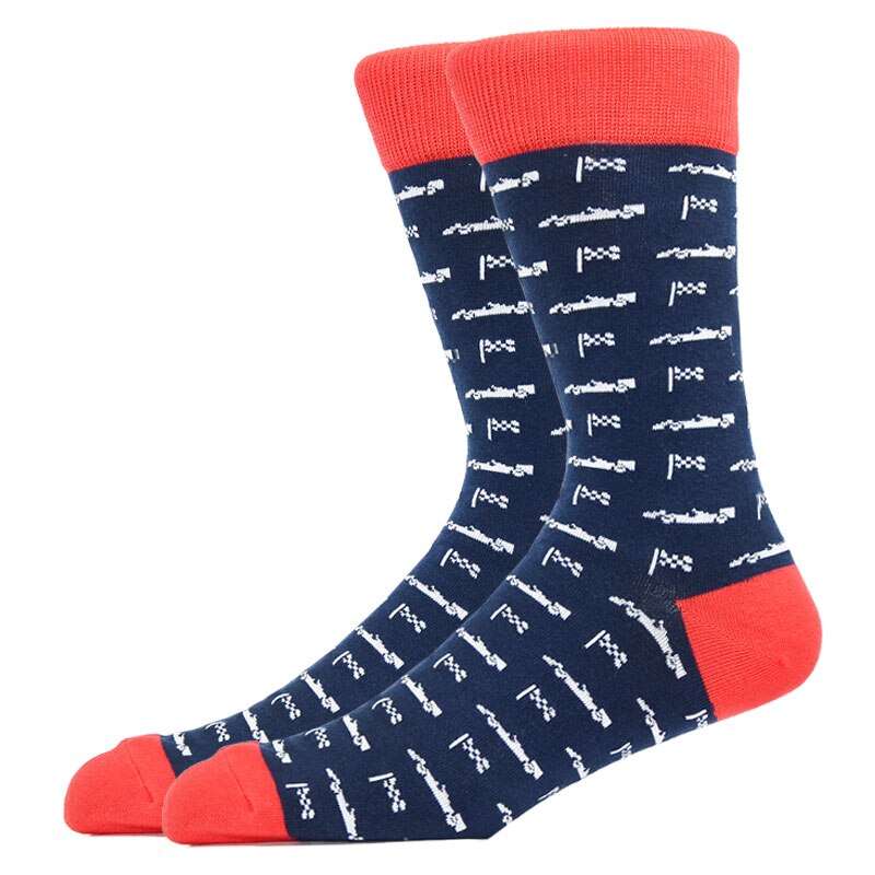 Chaussettes Harajuku pour hommes, motif de couleur artistique, hélicoptère, moto électrique, voiture en coton: CN11036-4