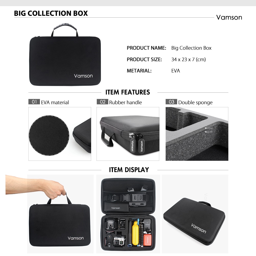 Vamson for Go pro Accessories Kits Bag for Gopro Hero 8 Black 7 6 5 Waterproof Case PU for DJI Yi Hard Shell Storage box VP808