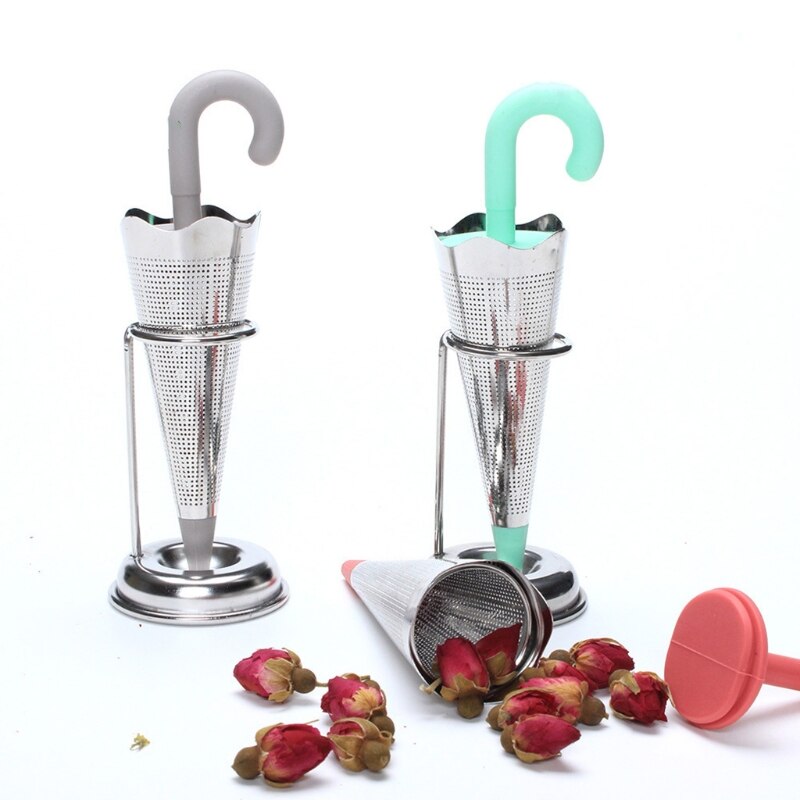 Infusor de té de acero inoxidable en forma de paraguas, filtro de especias de silicona a base de hierbas, colador, soporte para amantes del té