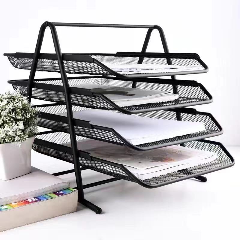 Office Filing Trays Holder A4 Document Letter Paper Wire Mesh Storage Organizer Metal Wire Storage Holder: Four-layer file tray