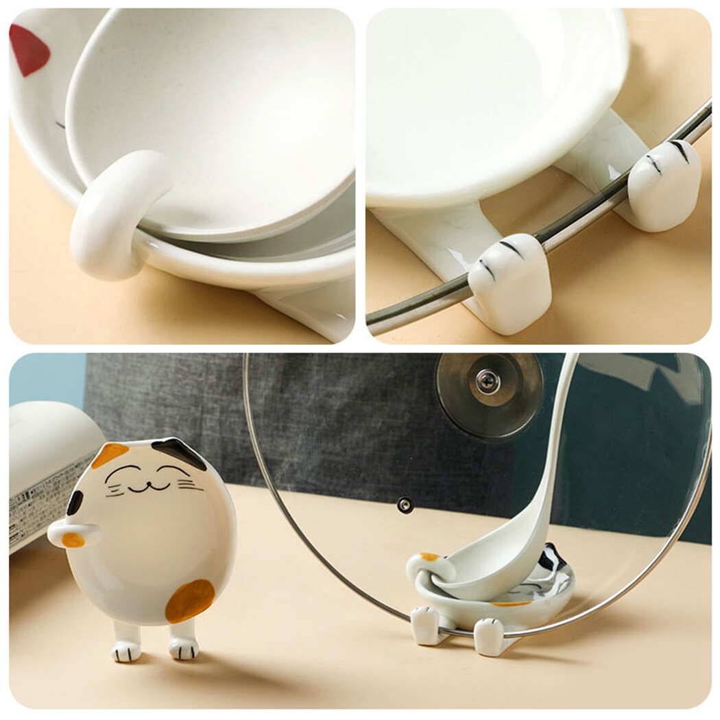 Support de cuillère en céramique résistant à la chaleur, dessin animé, outils de cuisine, cuillère repos chat porte-cuillère en céramique, porte-ustensiles spatule, étagères de rangement