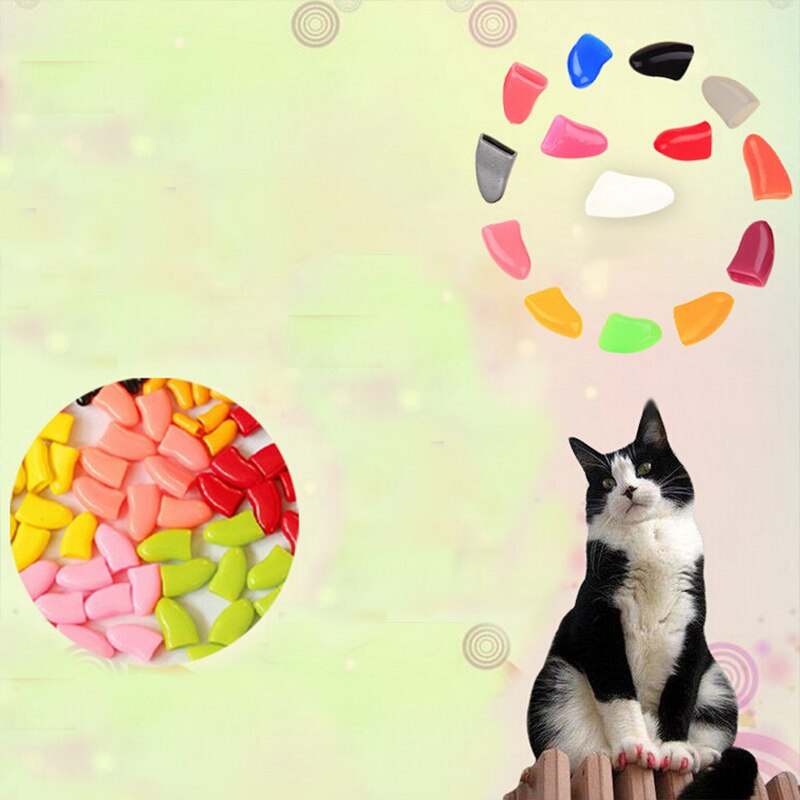 20Pcs Cat Nail Caps Dog Cat Claw Covers Manicure Soft Silicone Protector Pet Supplies Kitten Nail Care Multi sizes