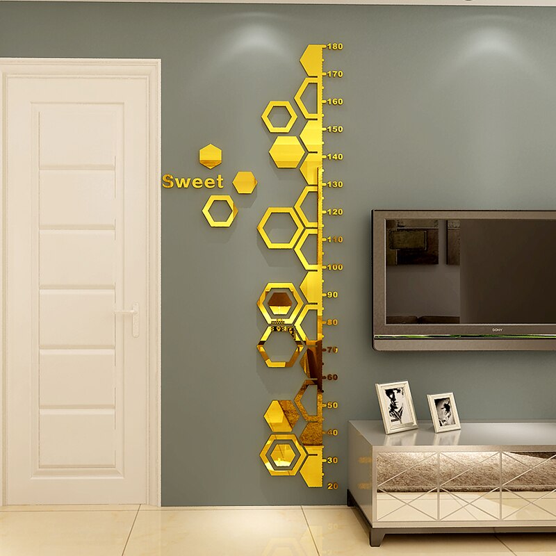 Geometrische spiegel kreative höer acryl 3D dreidimensionale Zauberstab aufkleber für freundlicher: A Hexagon Gold