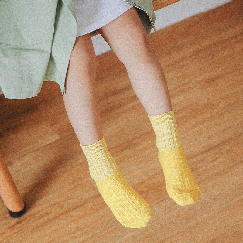 Children Night Light Luminous Cotton Socks Autumn Solid Double Color Stripe Socks for Kids Boys Girls 1-8 Years Old