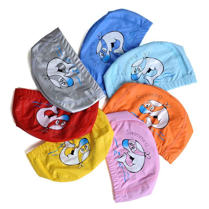 PowerPai Swimming Cap Children Waterproof PU for boys girls Comfortable Dolphine Cat Cartoon Swimming Pool Training Bathing Hood