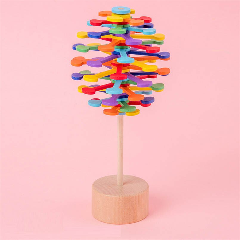 Wooden Helicone Magic Wand Roll Stress Relief Toy Children Rotating Lollipop Toys Decompression Art Home Decoration: Colorful