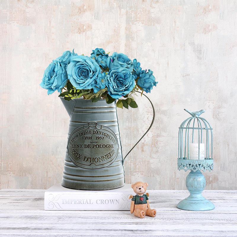 Vintage landlig stil jernhåndtag blomst hjem have lurvet badekar vase kurv potte sukkulent planter spand planter indretning urtepotte