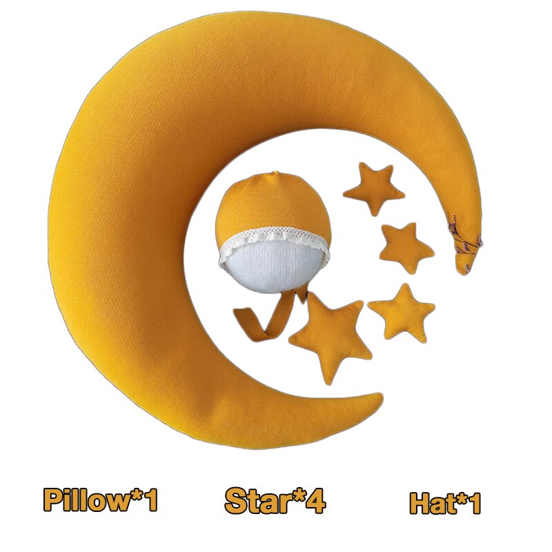 Moon Pillow Newborn Photography Prop Baby Posing Pillow Star Hat Set Baby Body Poser for Studio Photo