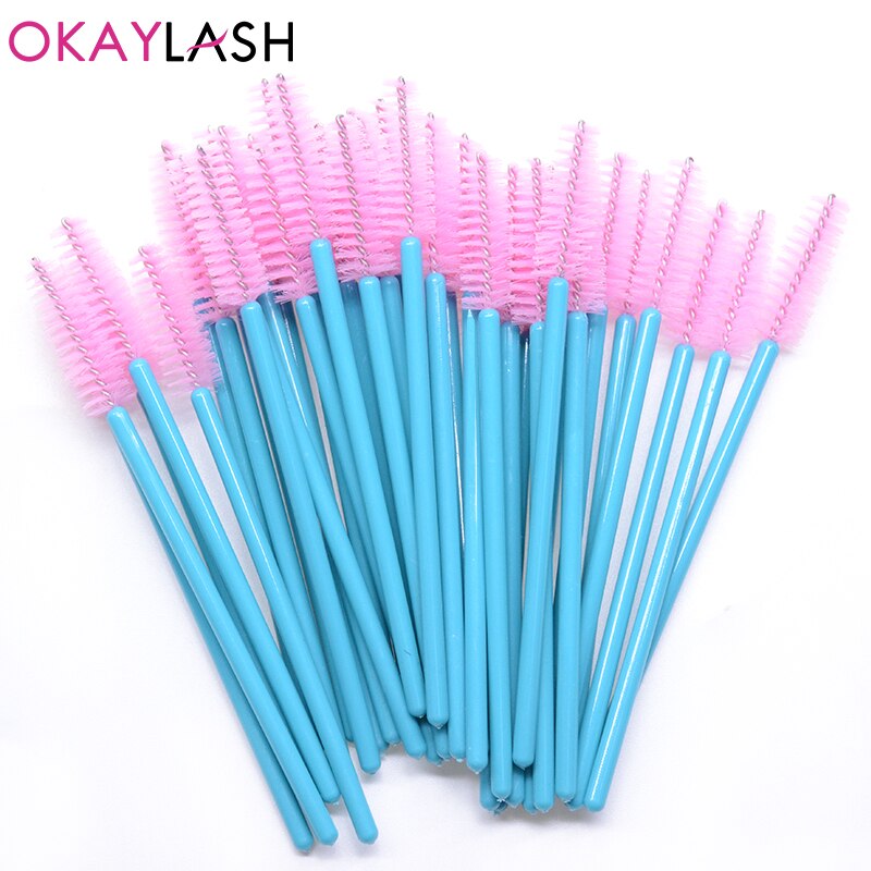 Okaylash 25 st/lot engångsfärgad ögonfransborste guldrosa grön mascara trollstavar applikatorer ögonfransar curling kam make up