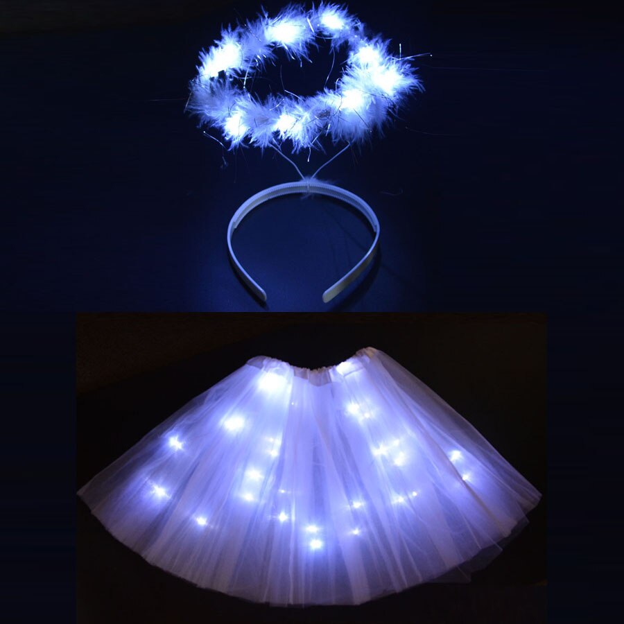 Volwassen kinderen engel led licht draad tutu halo ring hoofdband kostuum gloeiend feest rok kerst halloween kostuum jaar navidad