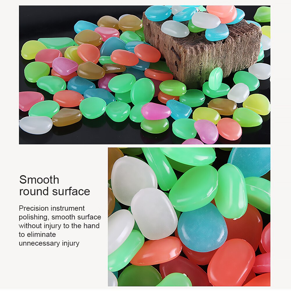 200PCS Aquarium Ornaments Stones Glow In The Dark Luminous Pebbles Stones Light Stone For Garden Ornament Fish Tank Decoration
