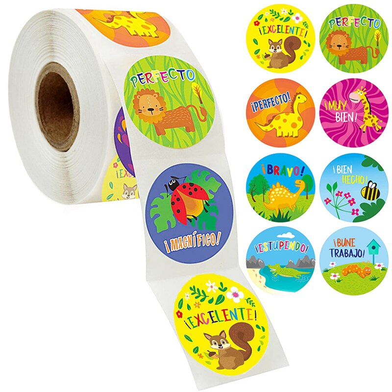 Pegatinas de recompensa española para estudiantes, pegatinas de palabras de ánimo, dibujos animados motivacionales para niños, 500 Uds.: S2