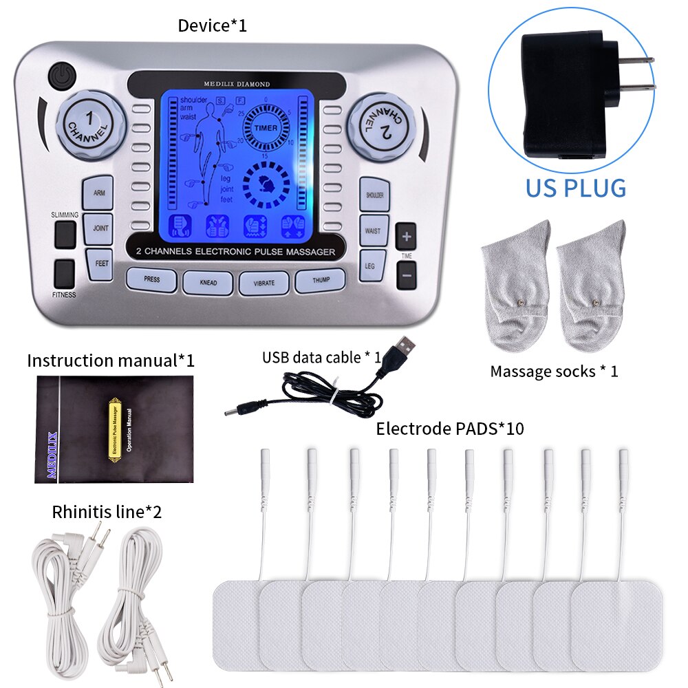Tens EMS Muscle Stimulator 12Modes Electric Pulse Massager Digital Therapy Machine Massager Pain Relief Tool Health Care Machine: Type 3 US Plug