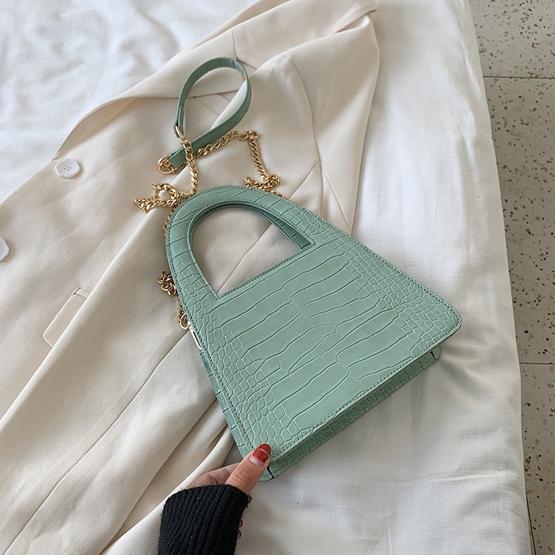 Kleine Steen Patroon Pu Lederen Crossbody Tassen Voor Vrouwen Ketting Handtassen Lady Schoudertas Simple Totes Handtas: Big Green