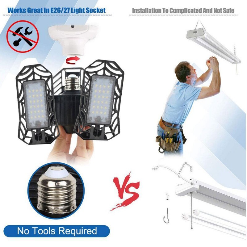 LED Garage Light 60W LED Ceiling Light Deformable Folding Pendant Light for Warehouse Corridor Stadium