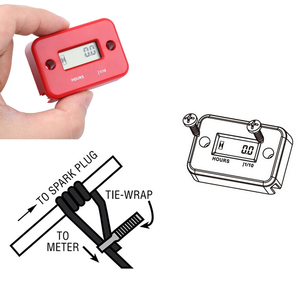 Newest Digital LCD Hour Meter Counter Waterproof Inductive Engine Tach Hour Meter Gauge for Bike Motorcycle ATV Boat Engine