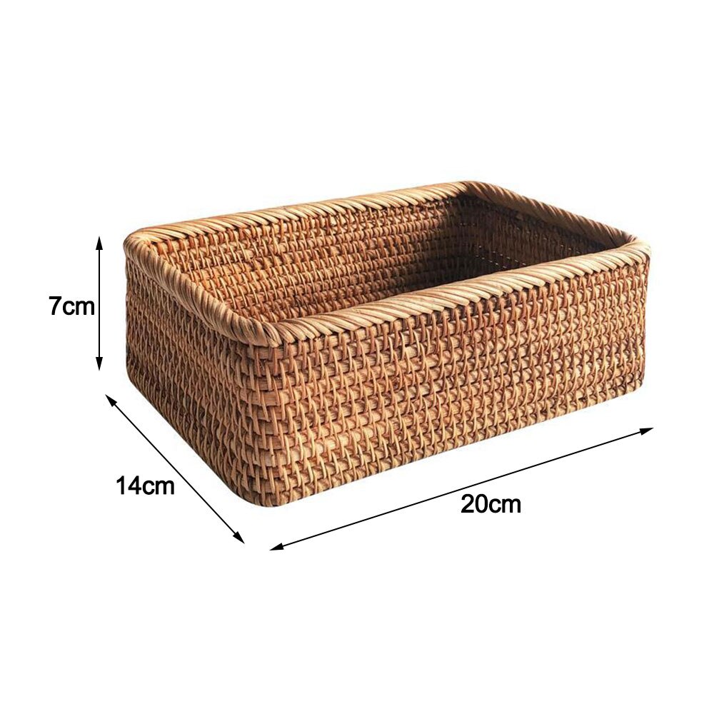 Canasta de mimbre tejida a mano para el hogar, caja de almacenamiento portátil para Picnic, suministro de cocina, bandeja de comida de frutas, caja de punto a mano para pan: 20x14x7cm