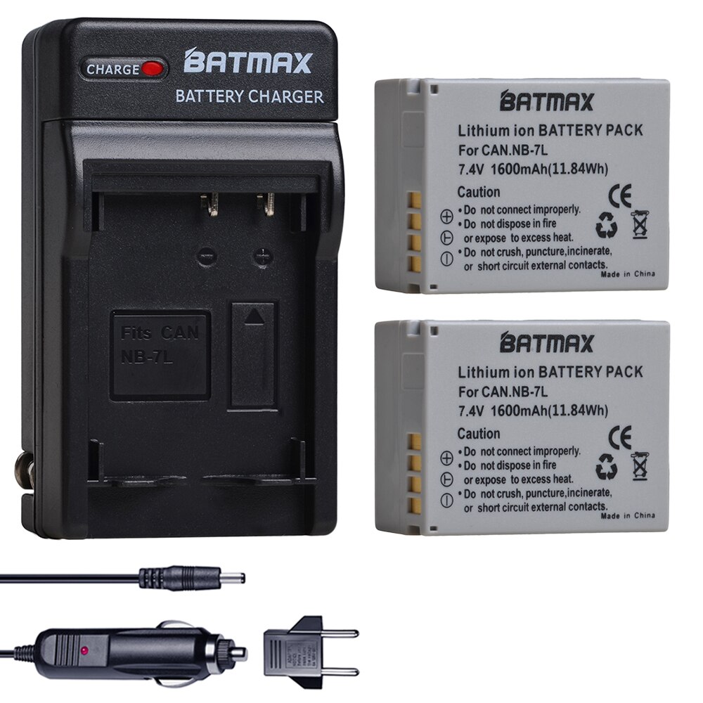 Batmax NB-7L NB7L 1600mAh Battery akku +Digital Wall Charger for Canon PowerShot G10 G11 G12 SX30IS: 2B with charger