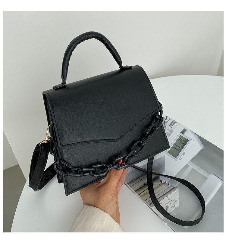 Chain Shoulder Bag Handbags For Ladies Solid Color Crossbody Bags For Women Female Small Flap Handle Bag: black