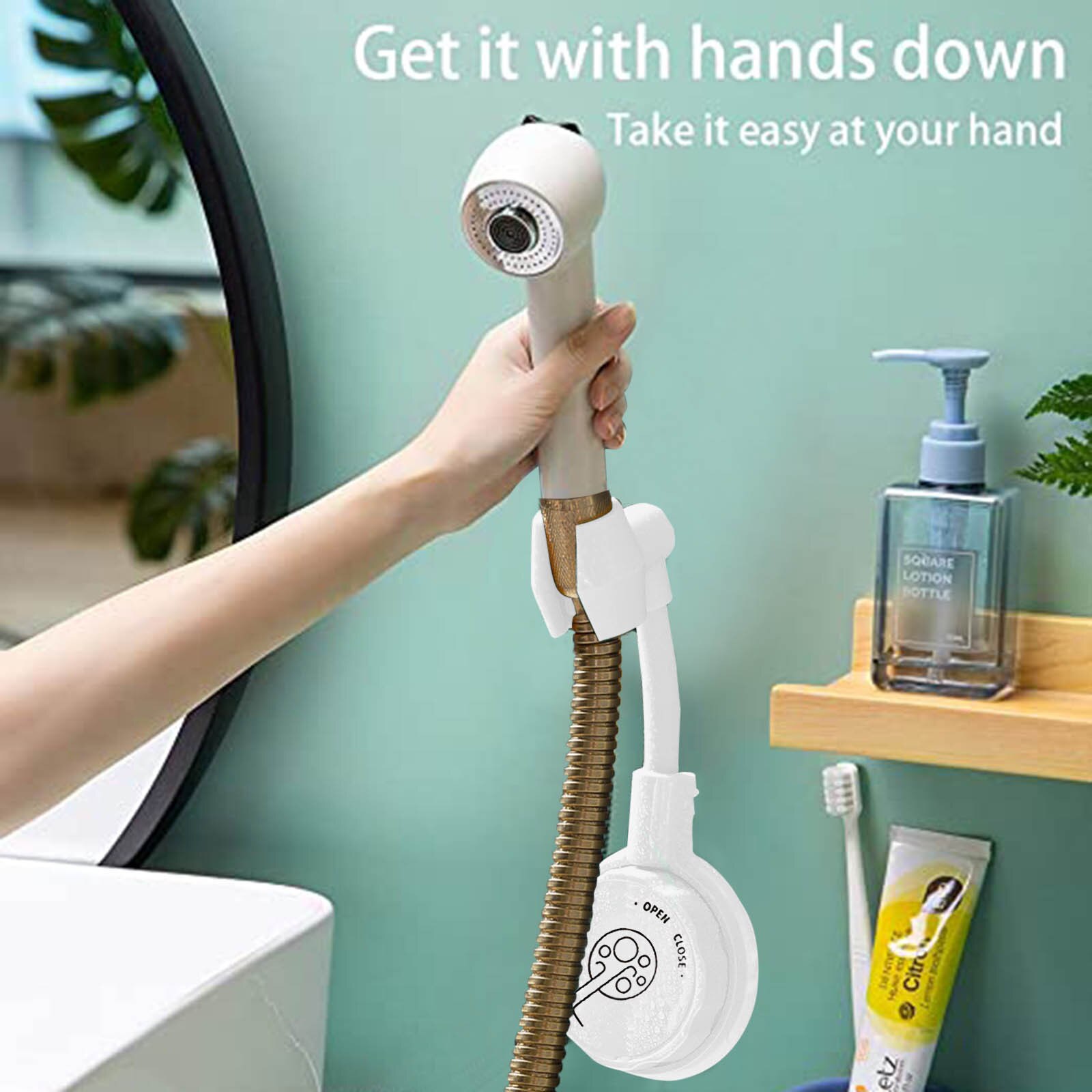 1/2/3PC Shower Head Holder Rack 360Degree Adjustable Rotatable Flexible Bathroom Wall Mount Holder Adhesive Head Bracket #40