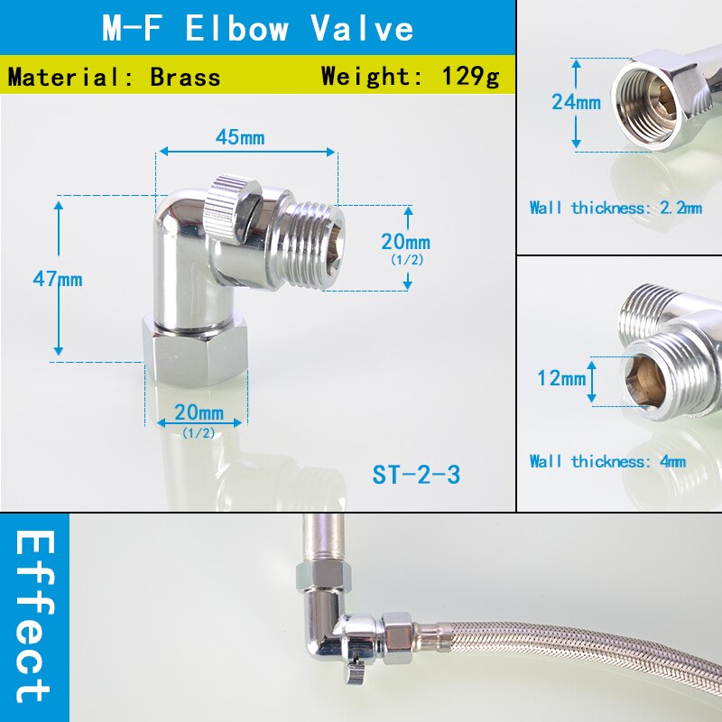 Brass Ultra-Short Mini Male And Female Threaded Angle Valve Shower Nozzle Quick Switch Hose 1/2'' BSP Straight Water Stop Valve: NO.7
