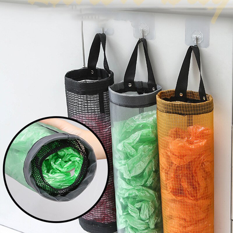 Sac de rangement en plastique en maille, sac plastique suspendu, collecteur de déchets de cuisine, extraction et stockage