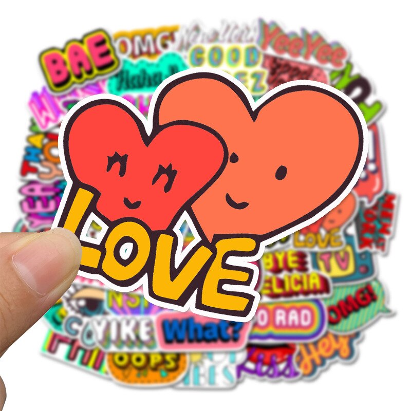 Pegatinas de letras en inglés de dibujos animados, pegatinas de grafiti personalizadas para equipaje y portátil, decoración impermeable, , 10/30/50 Uds.