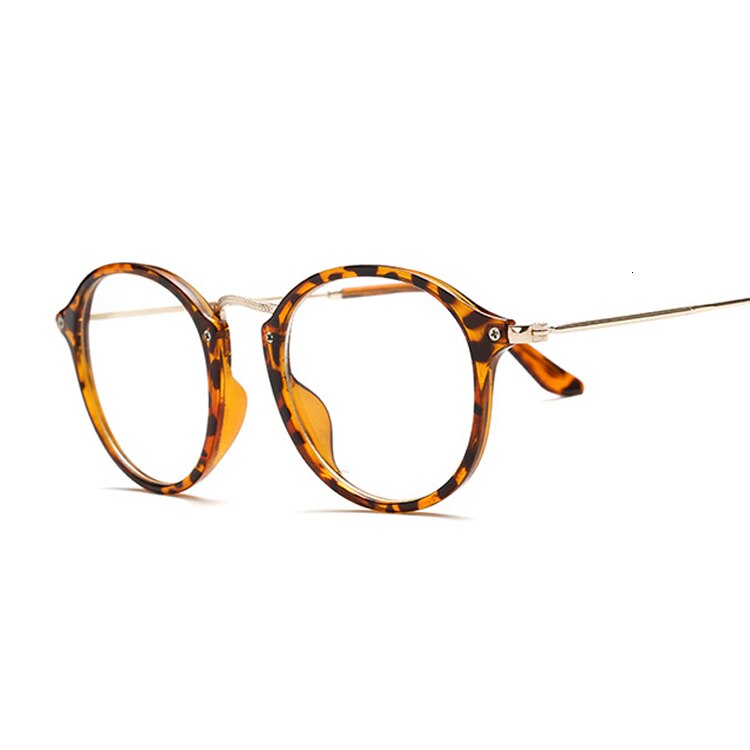 Armação redonda vintage para óculos de grau, óculos unissex redondo, lente óptica de miopia, simples, armação de olho de gato: Leopard