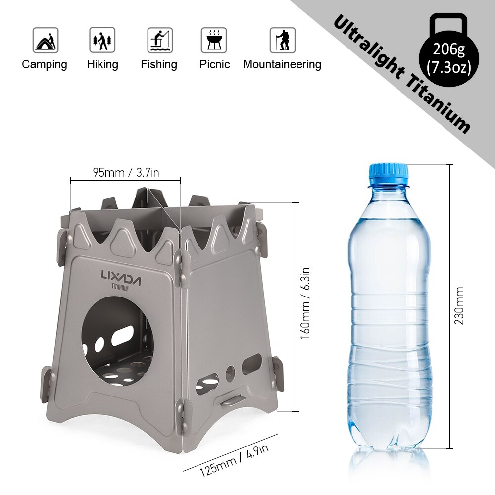 Lixada Compact Folding Titanium Wood Stove Outdoor Camping Stove Cooking Picnic Stove Portable Wood Furnace Burners: Titanium S