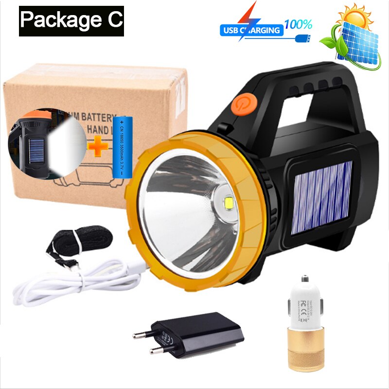 Luz LED de Trabajo Portátil de 250W, lámpara de trabajo recargable por USB, reflector a prueba de agua con luz lateral, linterna: Package C